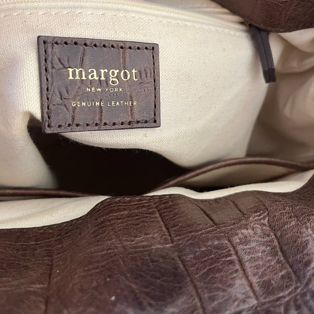 Margot Dark Brown Crocodile-Embossed Large Leather Crossbody/Hobo Bag - Picture 3 of 13